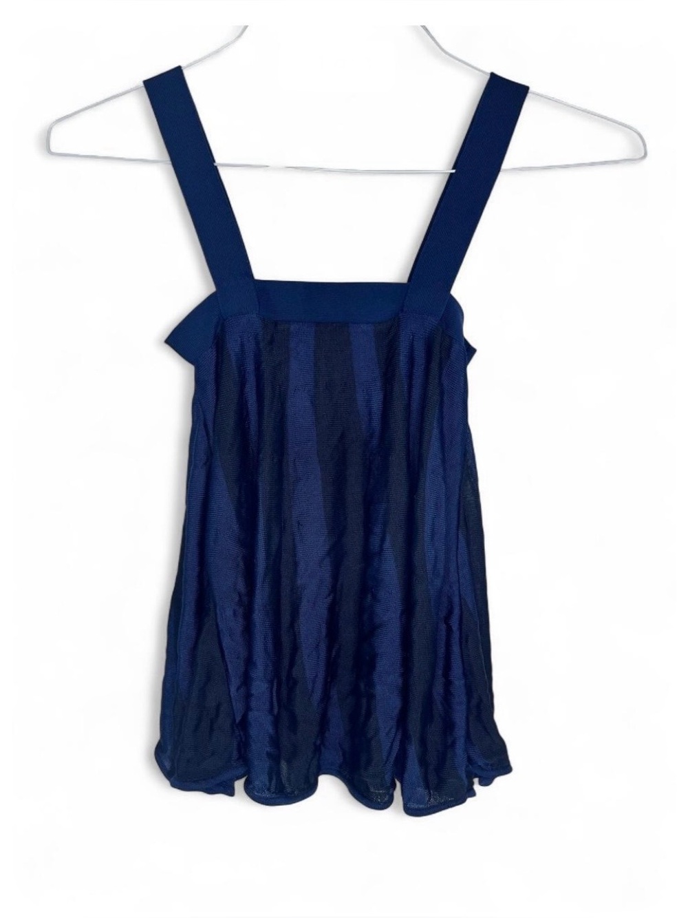 Armani Exchange Navy Vertical Striped Pointelle Knit A-Line Swing Top Size Small